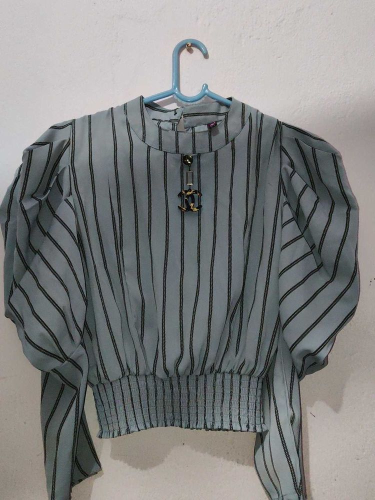 Striped Puff Sleeve Top