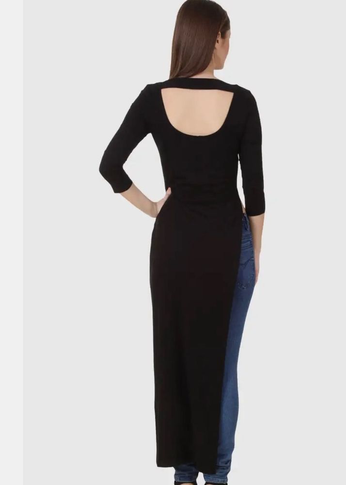 Black Cutout Back Maxi Tunic Top