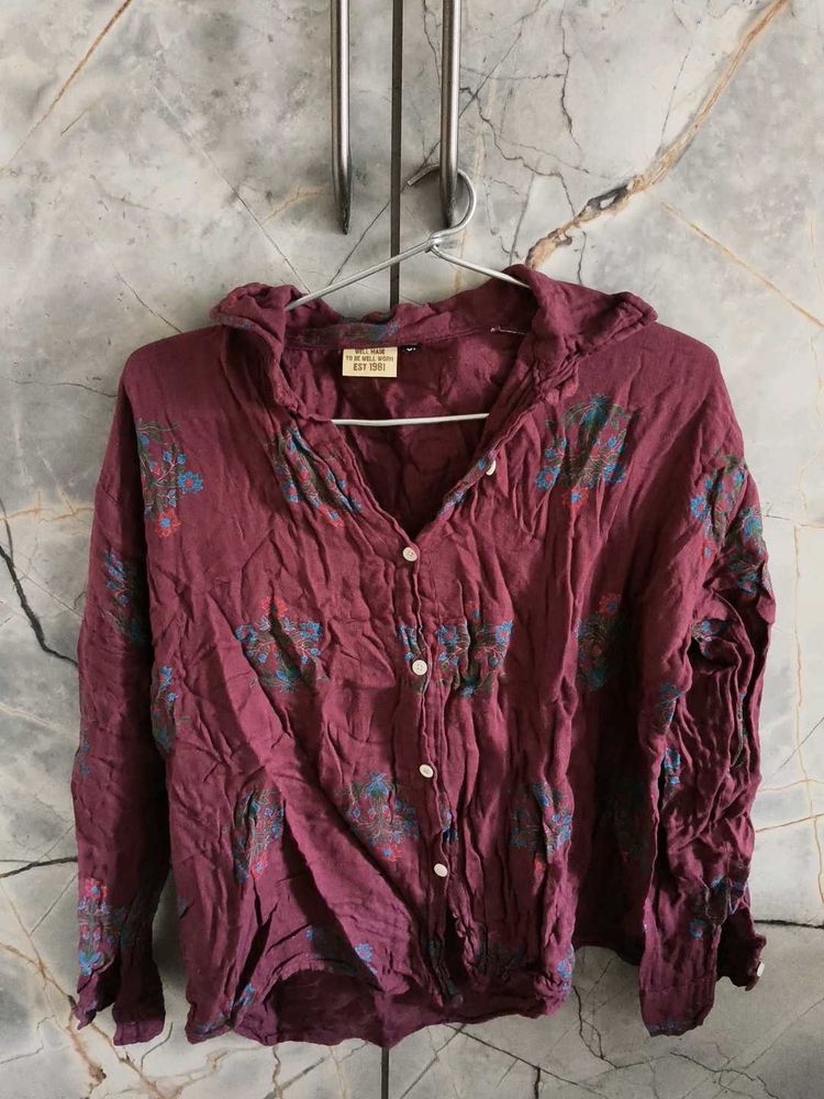 Maroon Printed Button-Down Shirt