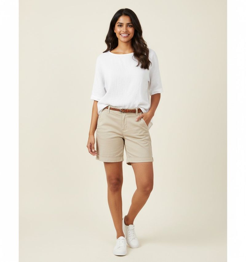 Beige color Cotton Shorts