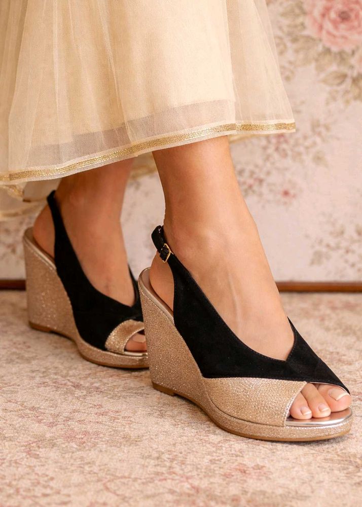 Sparkling Wedge Heels - Black &amp; Silver
