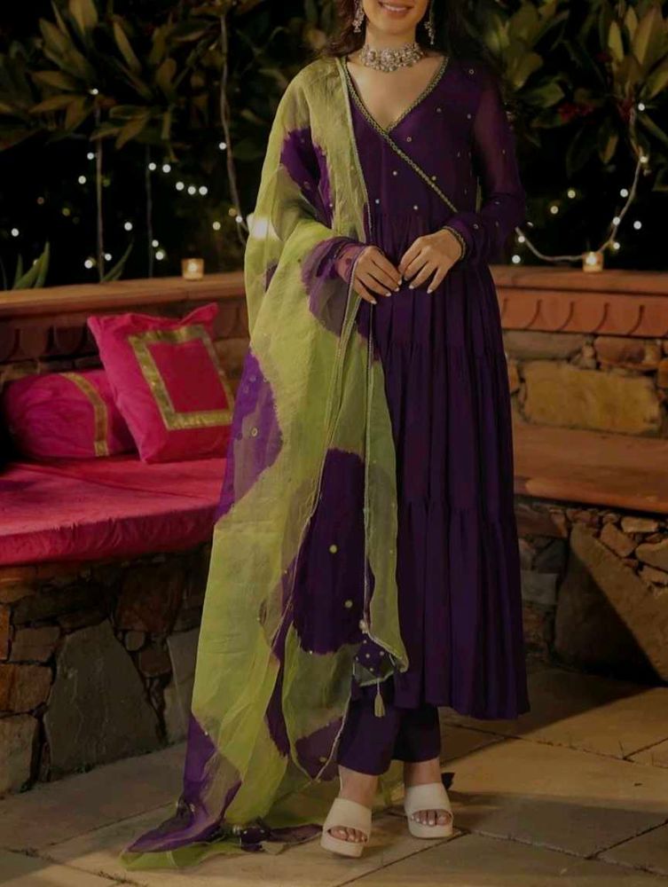 Purple Mirror Georgette Suit Set