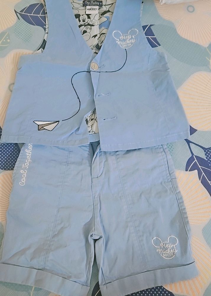 Kids Boy Party Wear Set Wid Half Vest Coat
