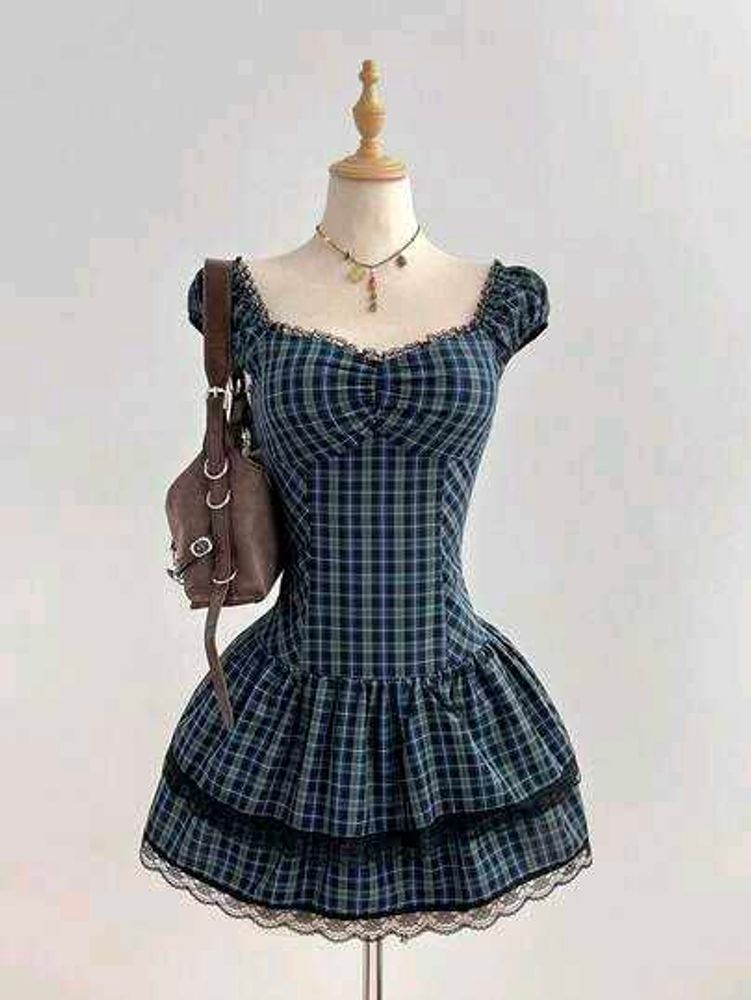 y2k Gothic Plaid Mini Dress