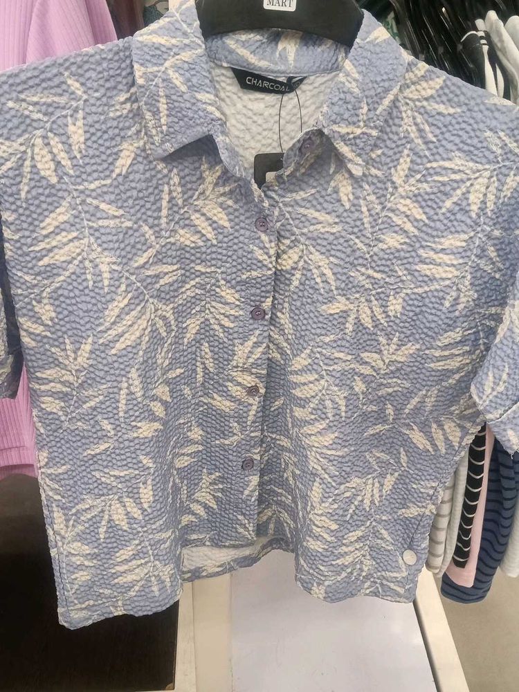 Chic Textured Leaf Print Shirt