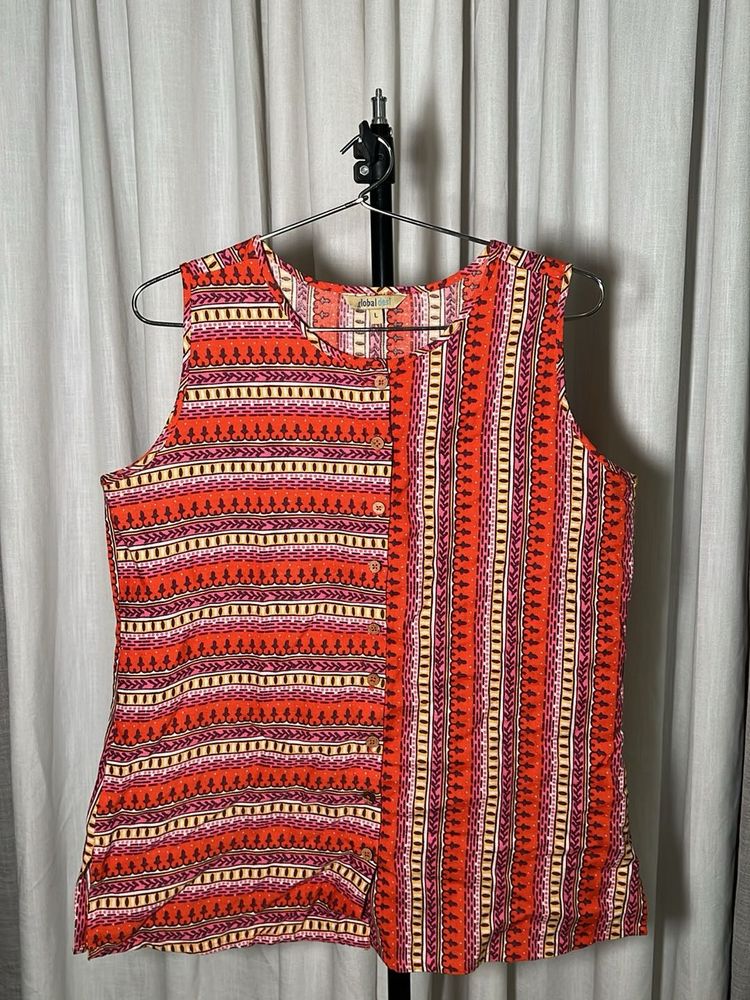 Boho Tribal Print Sleeveless Kurta Top