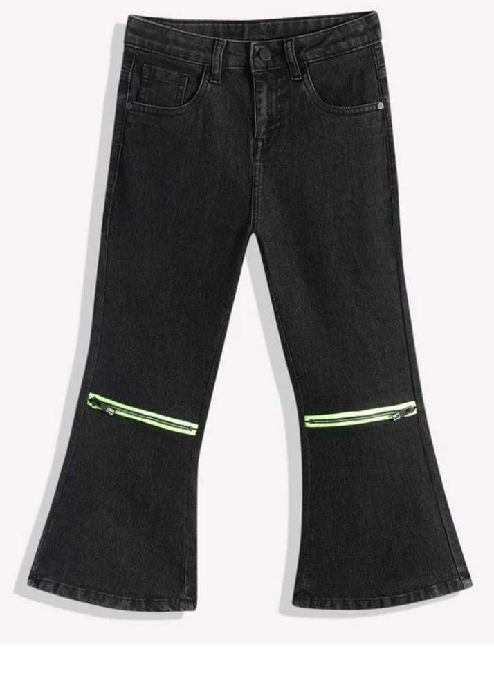 Black Flared Jeans with Neon Zippers