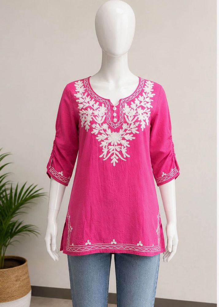 Embroidered Pink Kurta Tunic Top