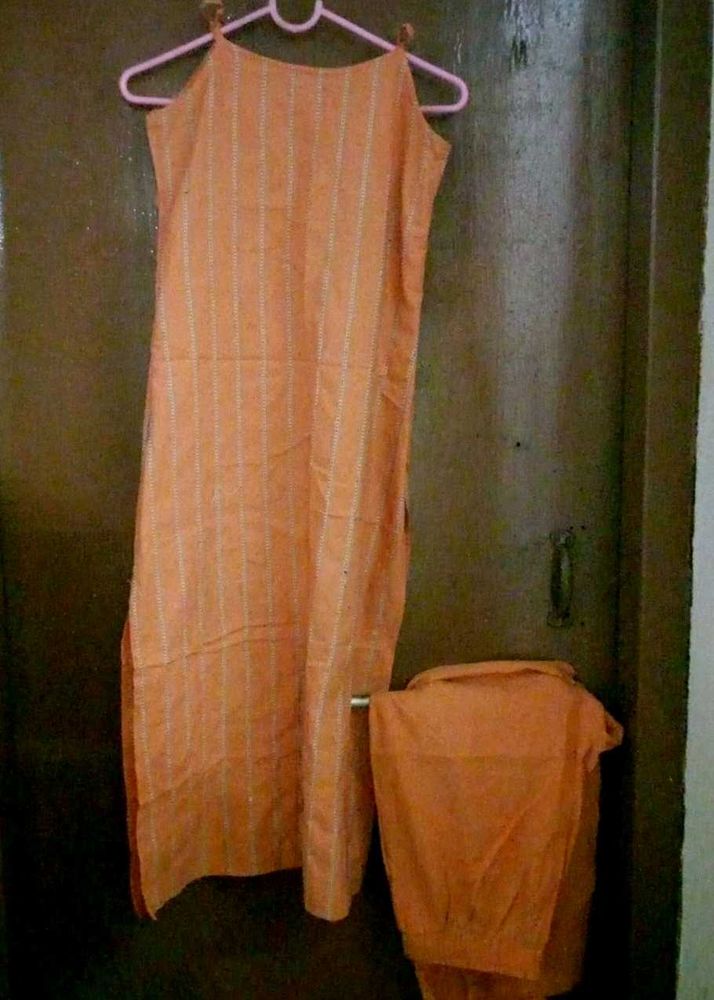 Orange Striped Kurta Set pure cotton
