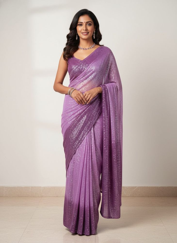 Sparkling Purple Sequin Saree