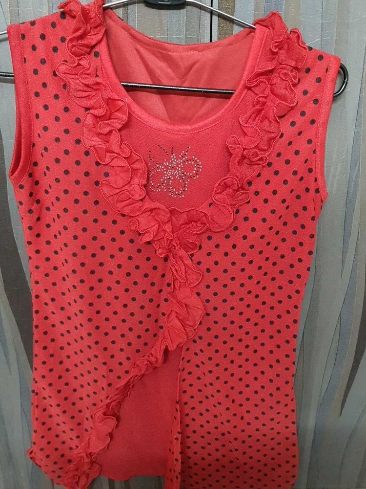 Chic Red Polka Dot Top with Ruffles