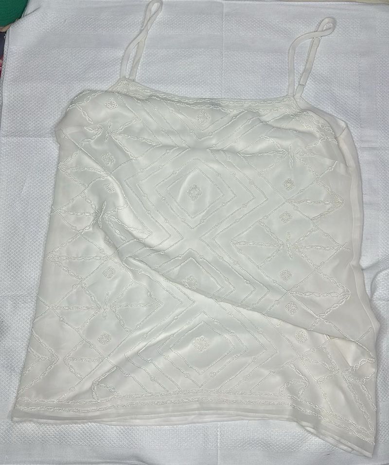 White Sheer Embroidered Camisole Top
