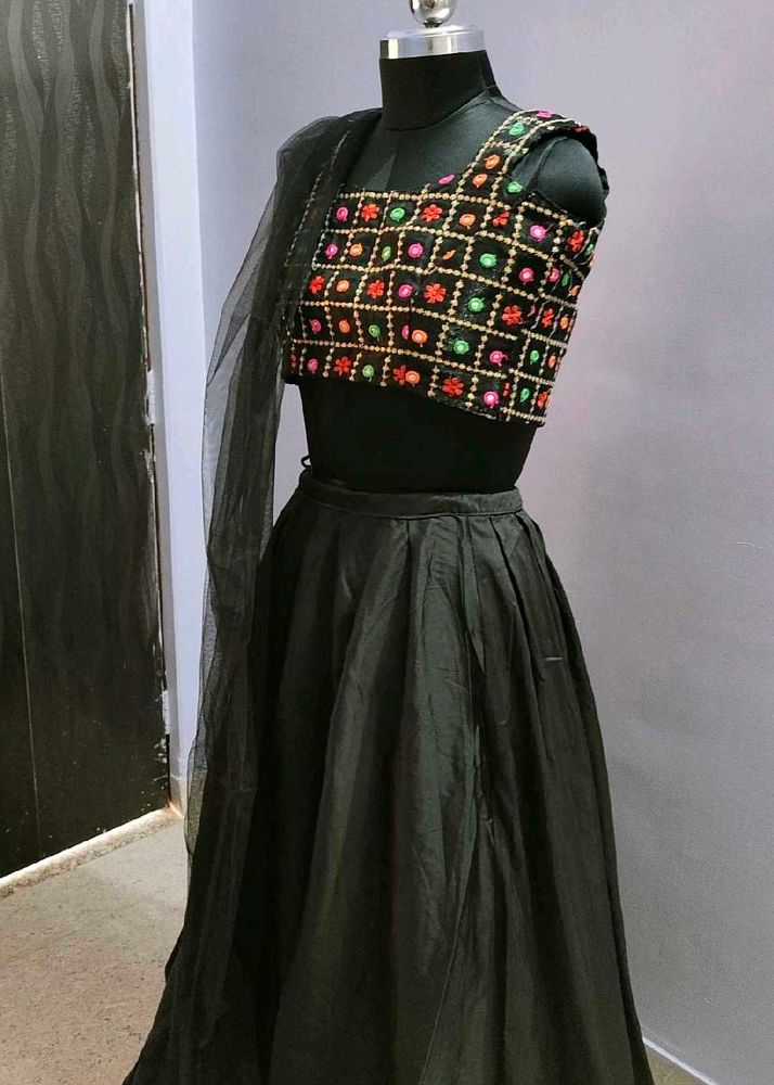 Black Embroidered Lehenga Set