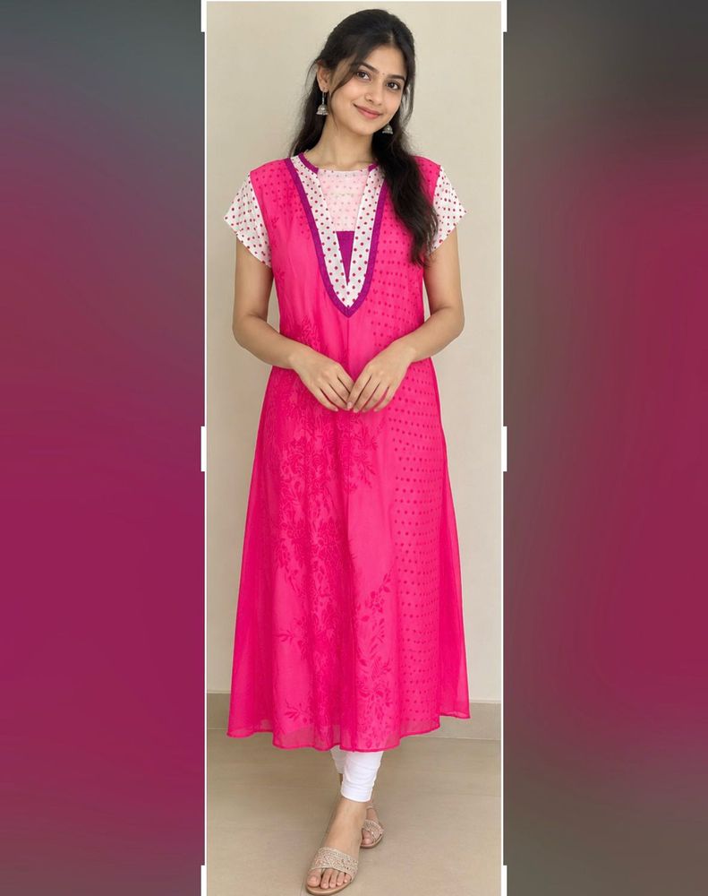 Vibrant Pink Kurta with Elegant Neckline