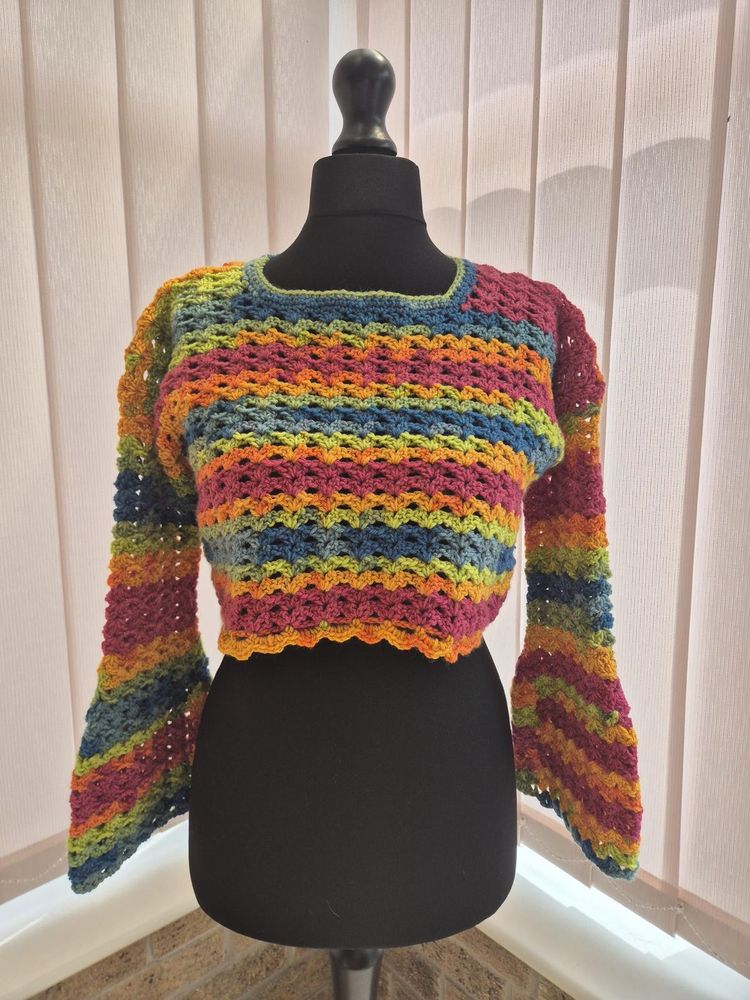 Colorful Crochet Bell Sleeve Crop Top