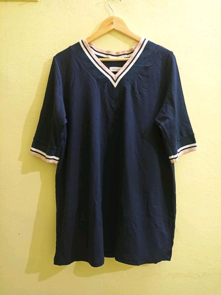Korean Navi Blue Oversized Long T-shirt
