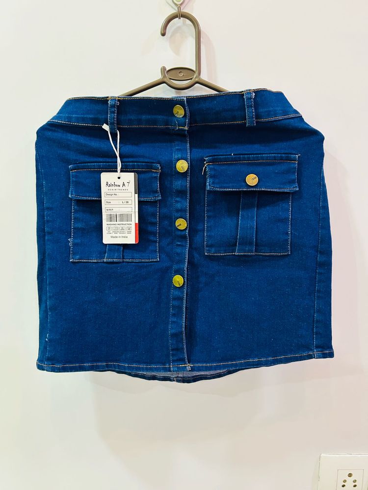 Denim Mini Skirt with Pockets