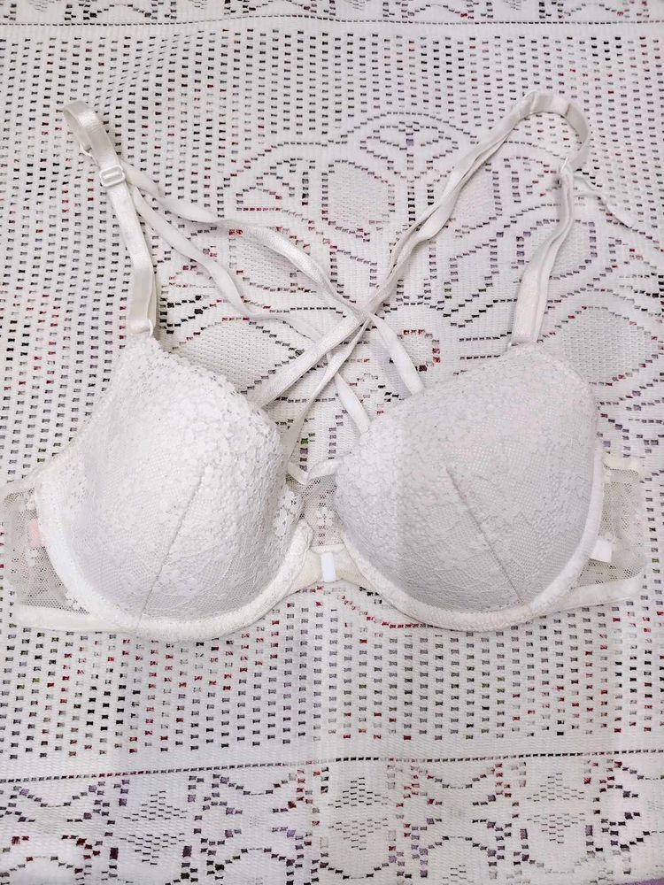White Lace Bra with Strappy Detail