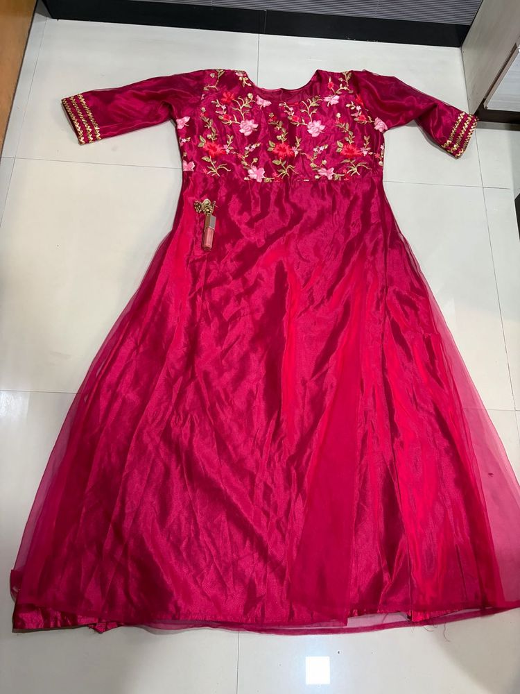 Beautiful Embroidered Pink Ethnic Gown