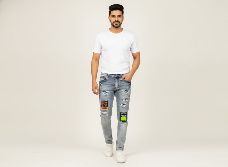 Stylish Distressed Patch Jeans