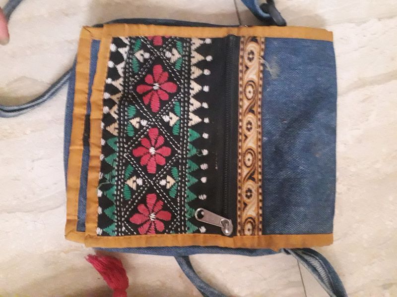 denim fabric sling bag