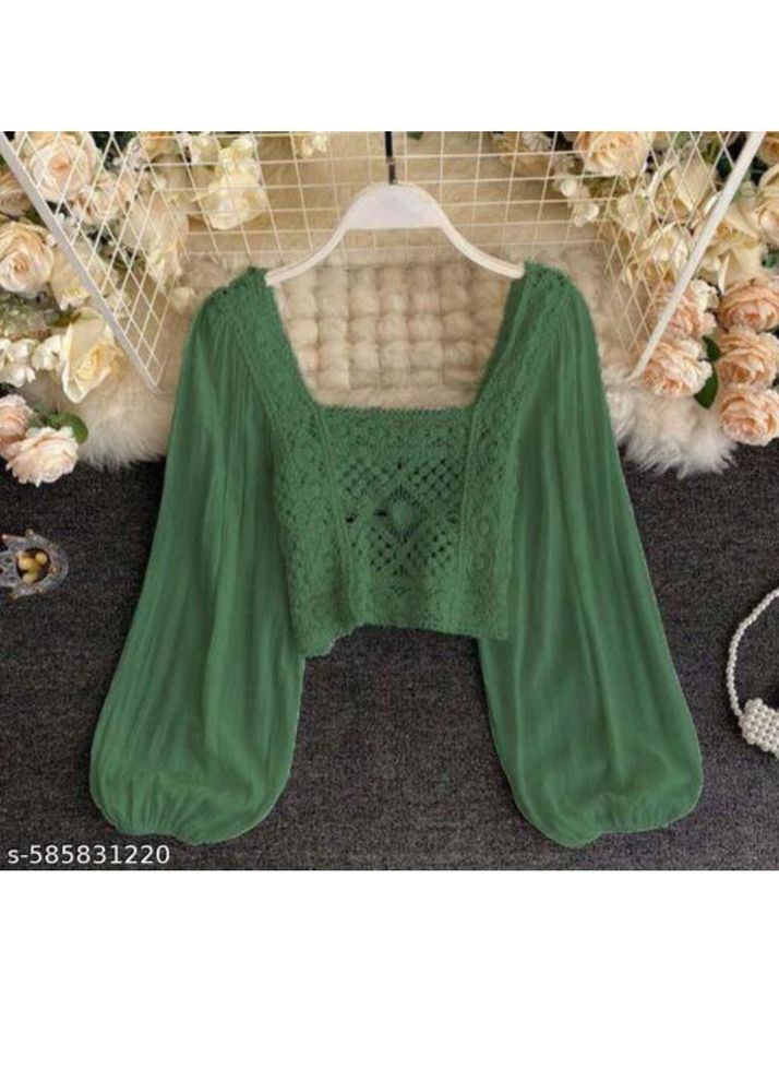 Crochet Detail Balloon Sleeve Top