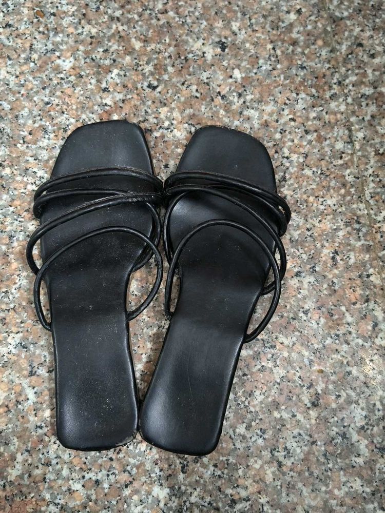 Black Strappy Flat Sandals