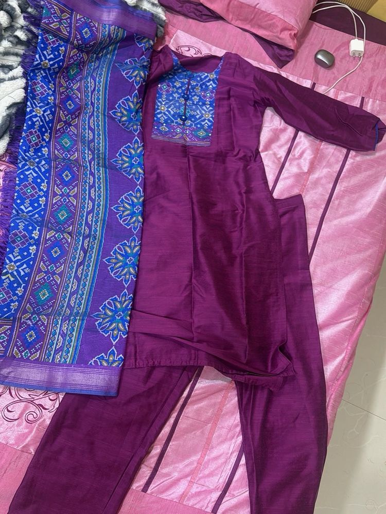 Purple Embroidered Kurta Set