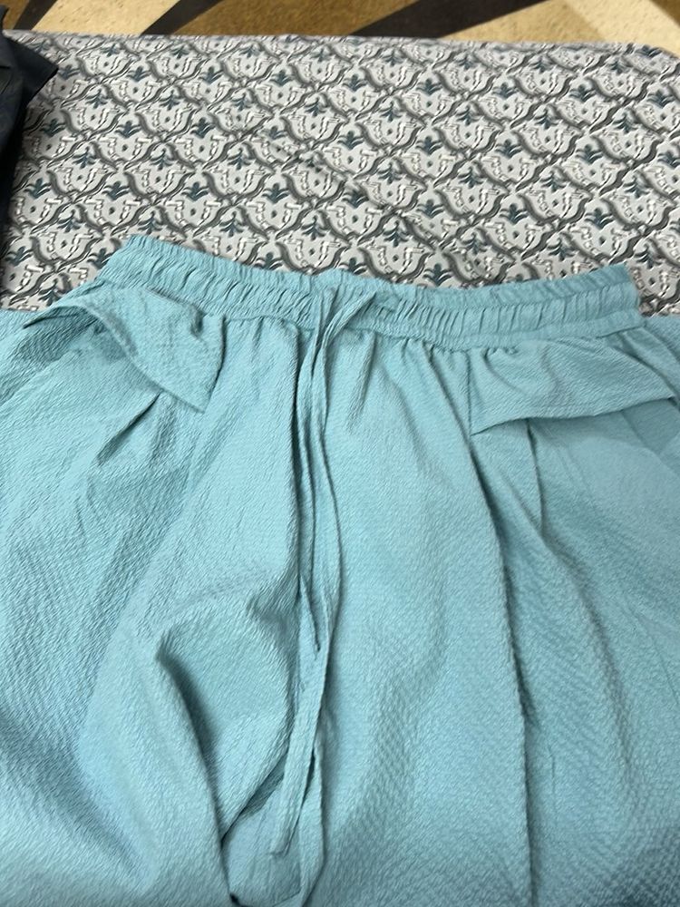 Light Blue Textured Palazzo Pants