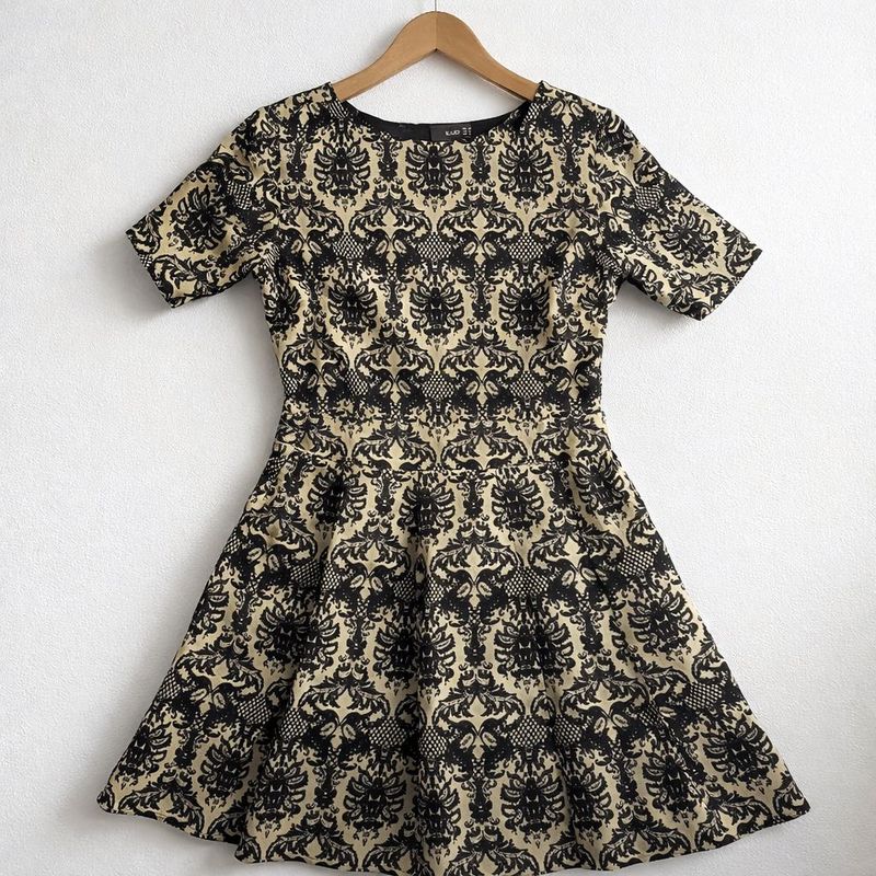 Elegant Damask Print Fit &amp; Flare Dress