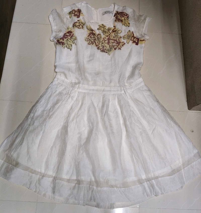 White Floral Print A-Line Dress