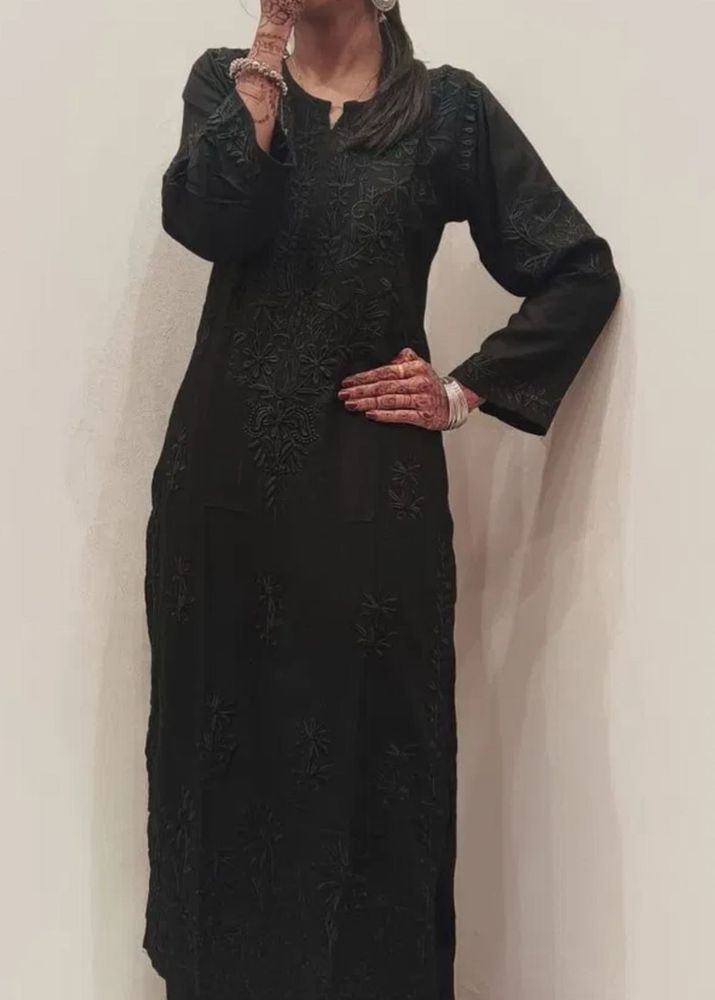 Elegant Black Embroidered Kurta pant set