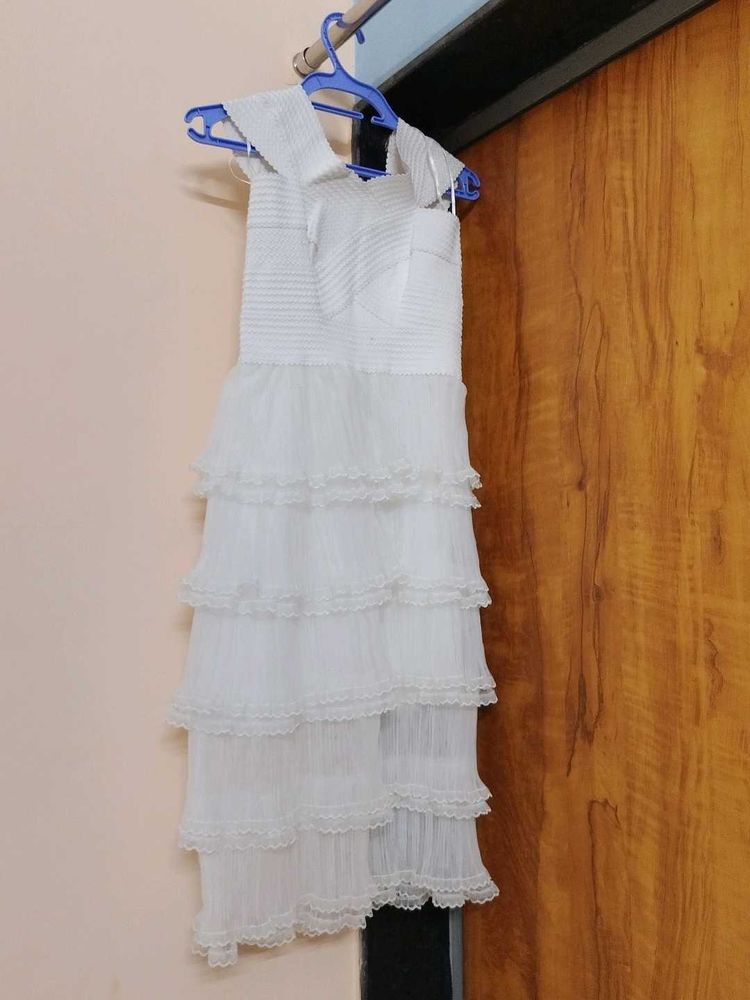 White Tiered Ruffle Dress stretchable