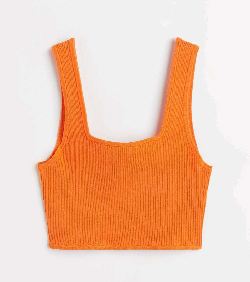 H&amp;M Neon Orange Ribbed Crop Top