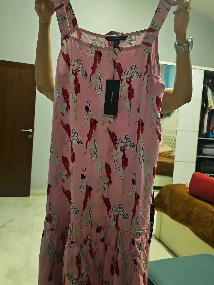 Light Pink Floral Print Midi Dress