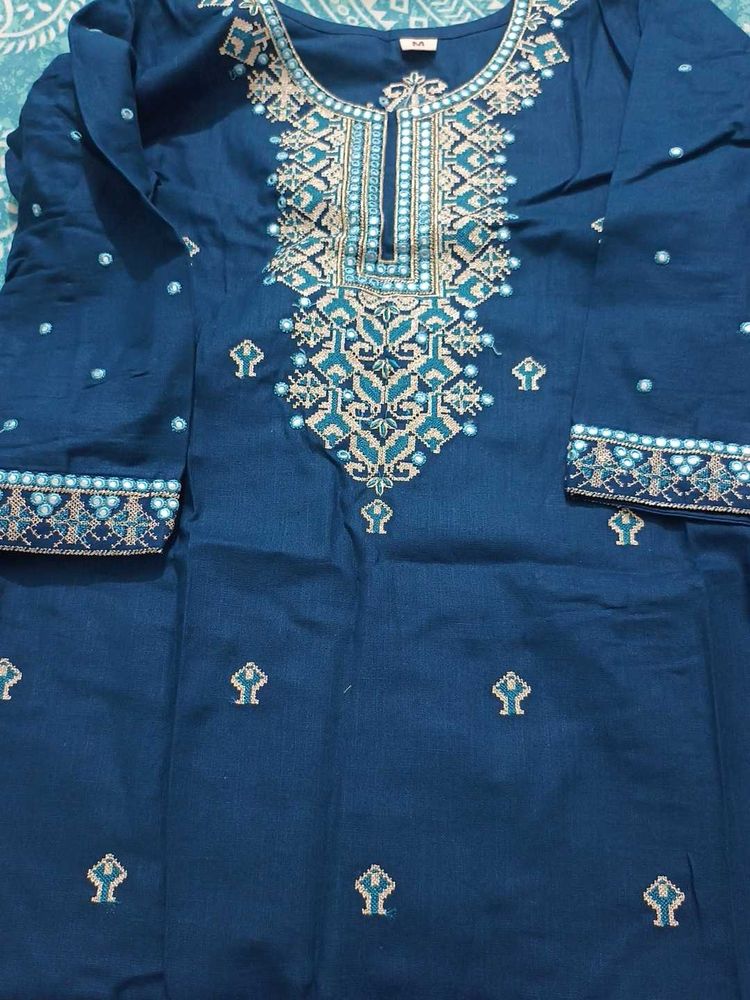 Embroidered Teal Kurta and maroon sharara set