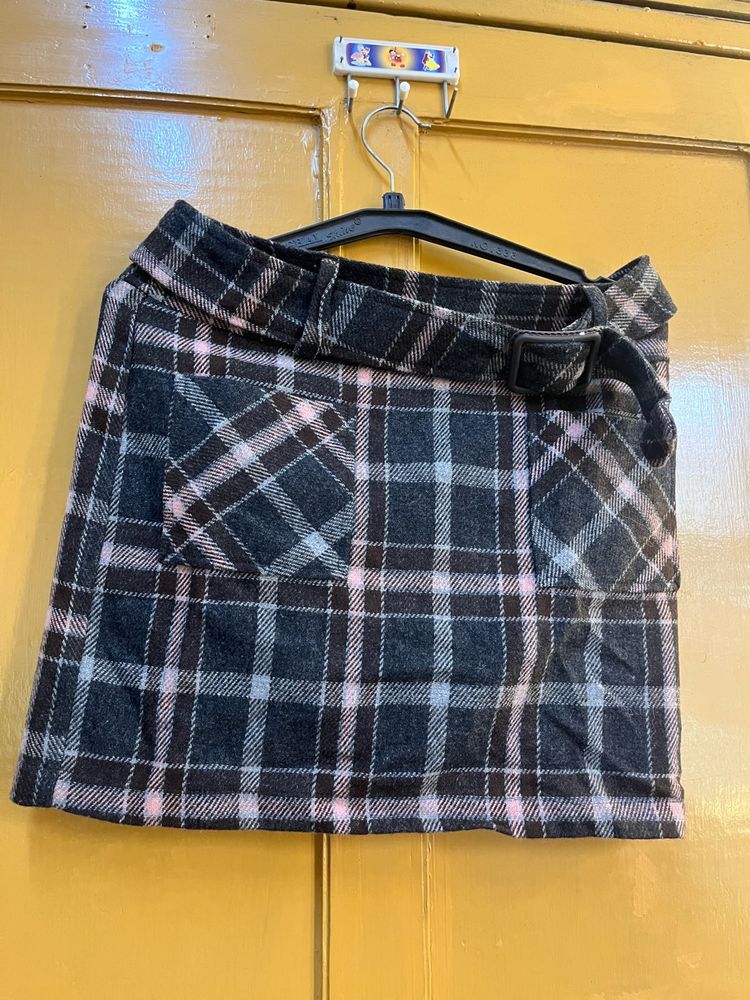 Plaid Skirt with Belt Detail