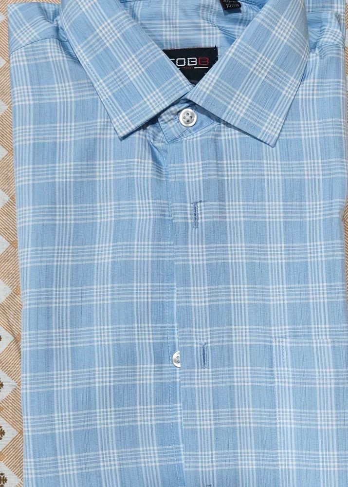 Men's Light Blue Plaid Dress Shirt