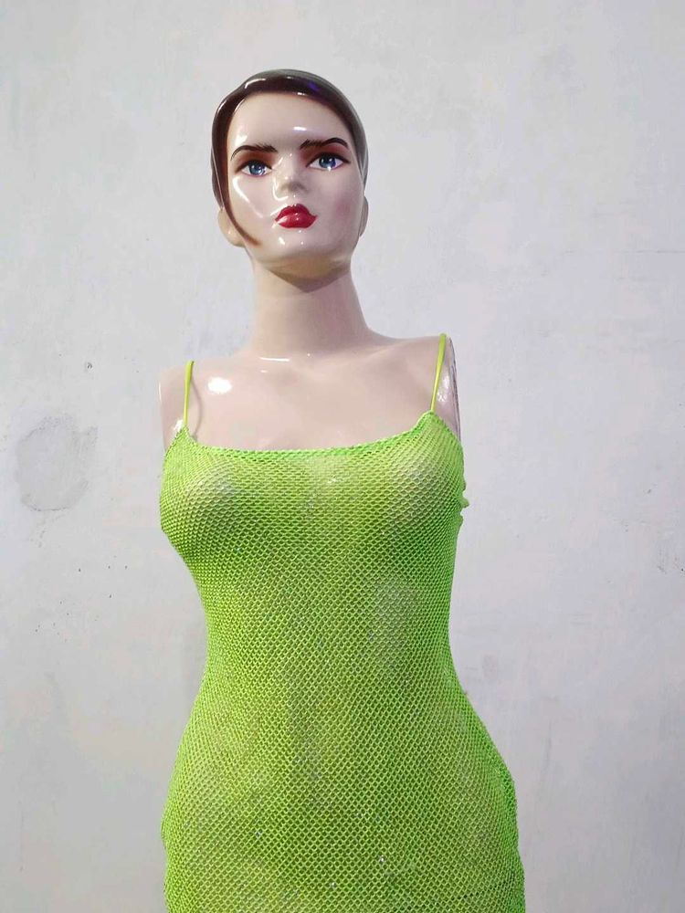 (800)Green Mesh Mini Dress