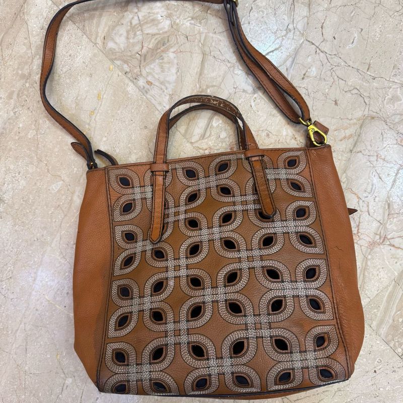 fossil Leather Cutout Handbag(has flaws)