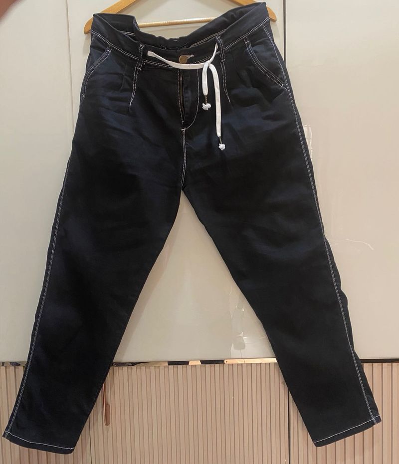 Stylish Dark Wash Drawstring Jeans 36