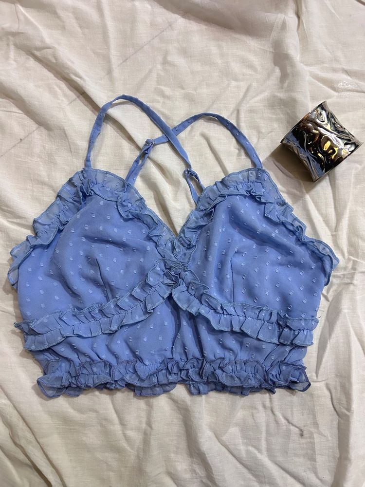 🦋Cami Blue Ruffled Strappy Top