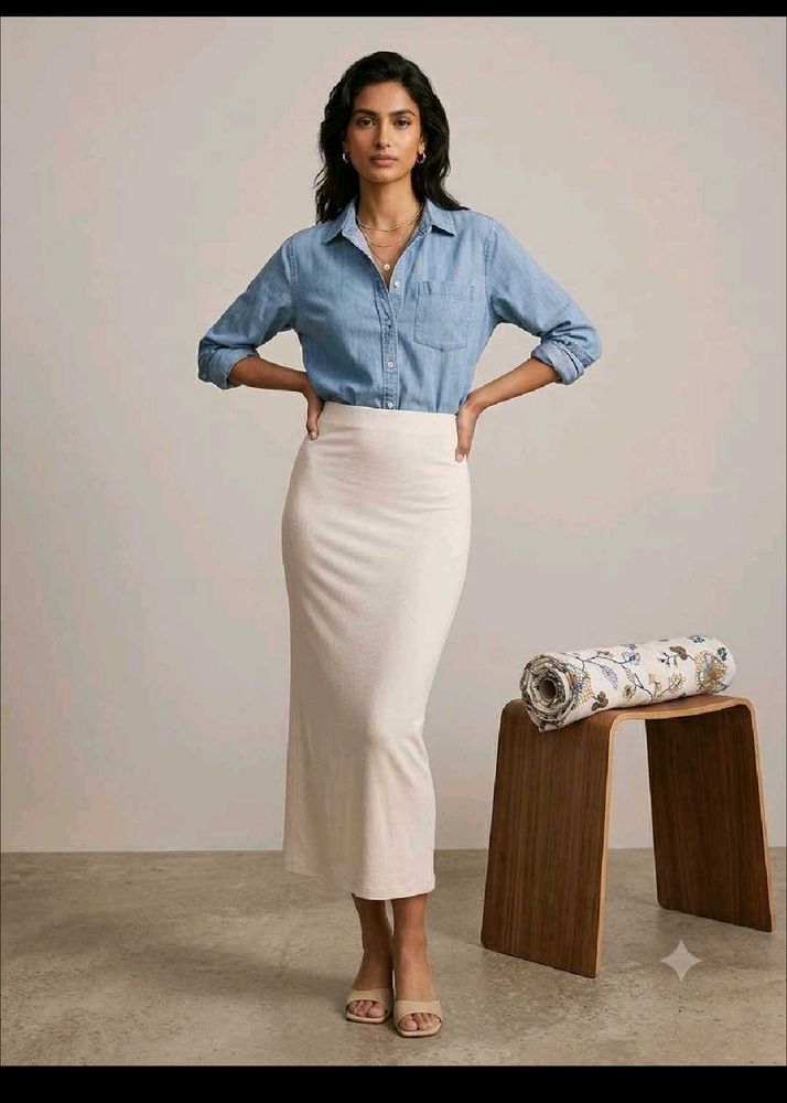 Cream Pencil Skirt