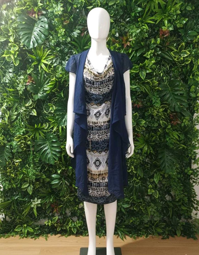 Patterned Dress with Cardigan