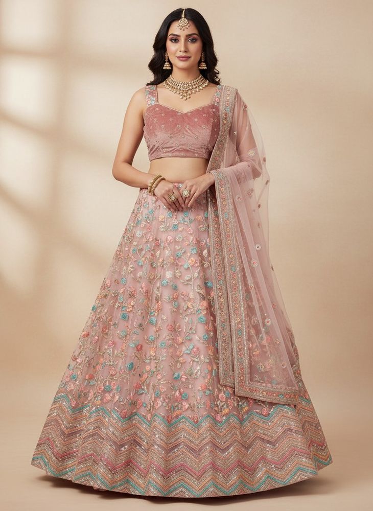 Stunning Pink Embroidered Lehenga Choli