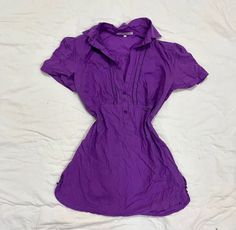 Purple V-Neck Short Sleeve Top