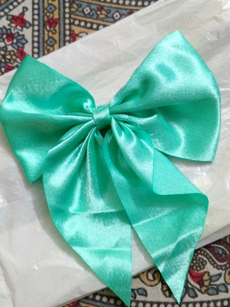 Shiny Teal Satin Bow Hair Clip