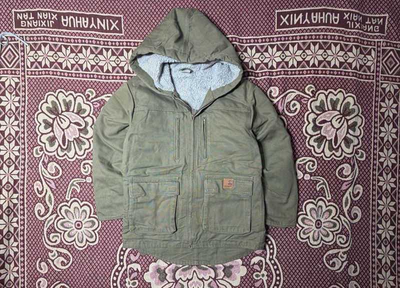 Men's Khaki Sherpa Lined Hooded Jacket