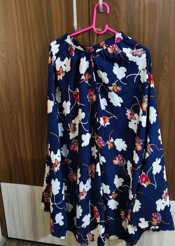 Navy Blue Floral long flared skirt