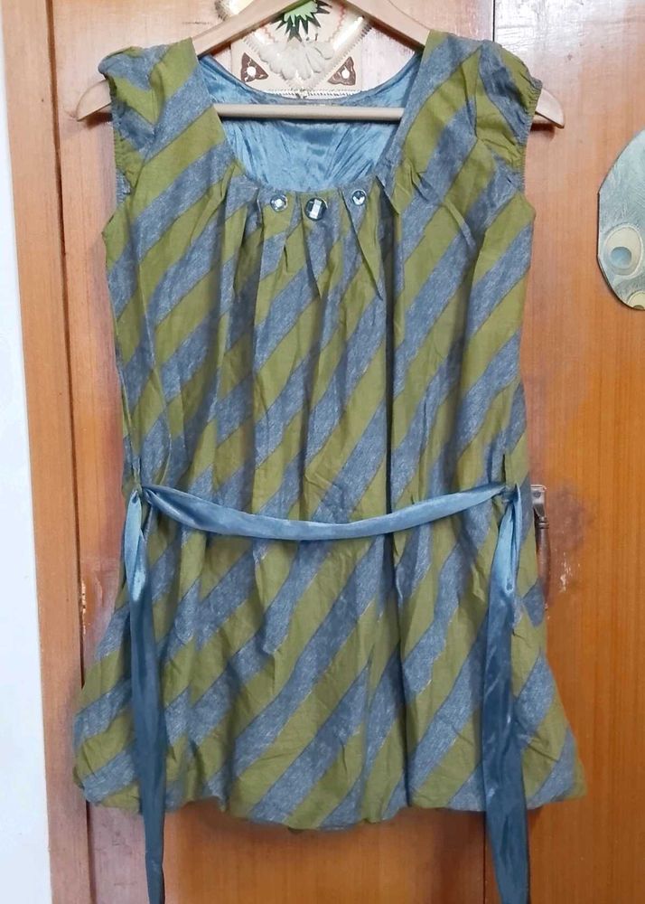 Double Layered Striped Top with Belt